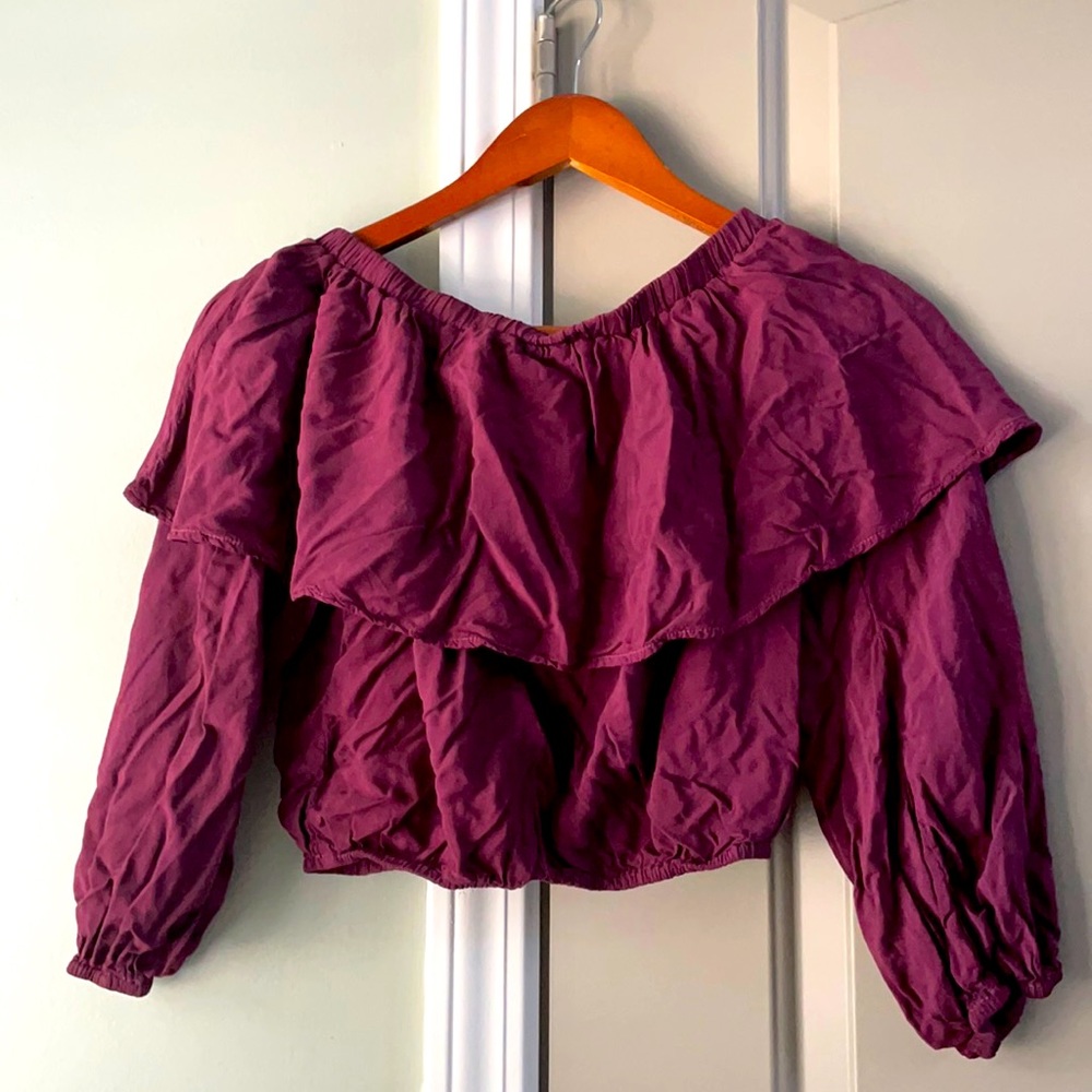 Blue Life maroon ruffle crop top blouse